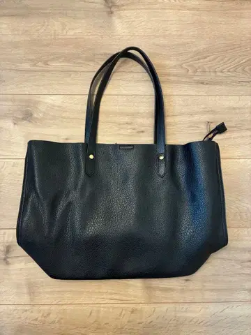 블랙 천연 가죽 토트백