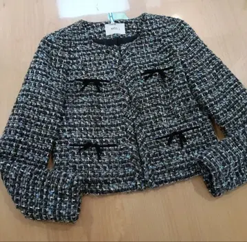 MISS J 세련된 트위드 자켓 리본 노카라 라핀