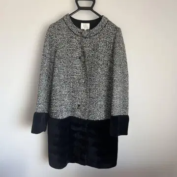 grove 트위드 퍼 롱 코트