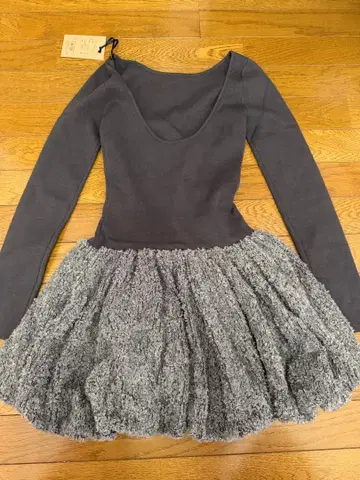 Eimy istoire 보트넥 벌룬 니트 미니 원피스 그레이