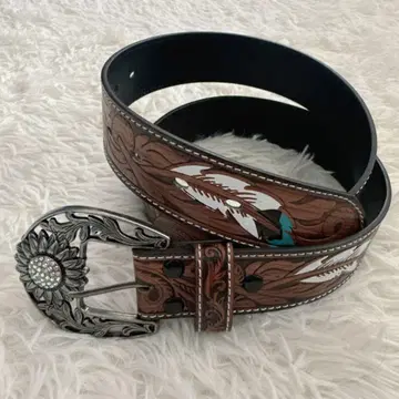 네이티브 아메리칸 깃털 무늬 인조 가죽 벨트 버클 웨스턴 미사용품