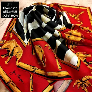 Jim Thompson 미사용 새상품 코끼리와 제브라 패턴 실크 스카프