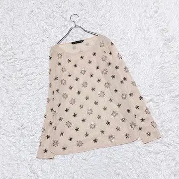 [ ZARA WOMAN ] 시어 블라우스 (L) 비쥬 꽃무늬 스팽글