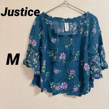 Justice [ M ] 플로럴 프린트 반팔 셔츠 다크 틸 태슬