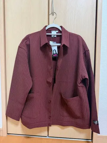 X-GIRL 버건디 스트라이프 테일러드 자켓