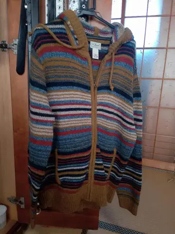 후드 부착 컬러풀 스트라이프 가디건