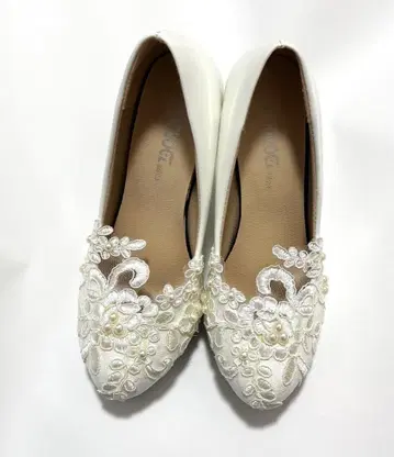 펌프스 화이트 웨딩 펄 화이트 22.5cm 레이스