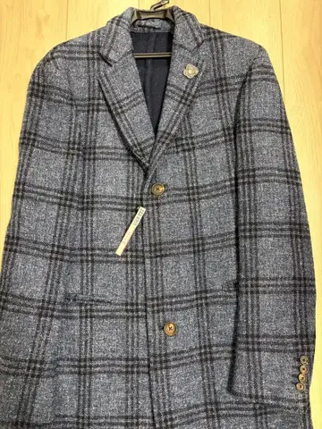 LARDINI 네이비 계열 체크 체스터 코트