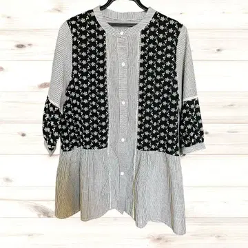 셔츠 블라우스 꽃무늬 스트라이프 턱 들어간 루즈핏 7부 소매 ~ 긴팔