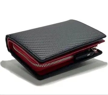 남성용 세로형 카본 가죽 접이식 지갑