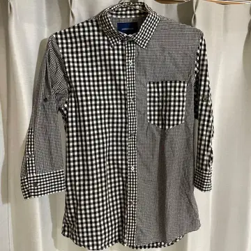 UNION STATION 깅엄 체크 7부 소매 셔츠