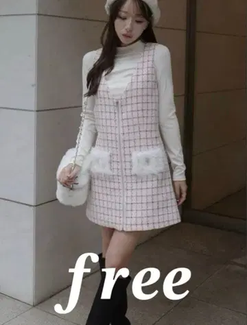 다리치 지퍼 트위드 미니 원피스