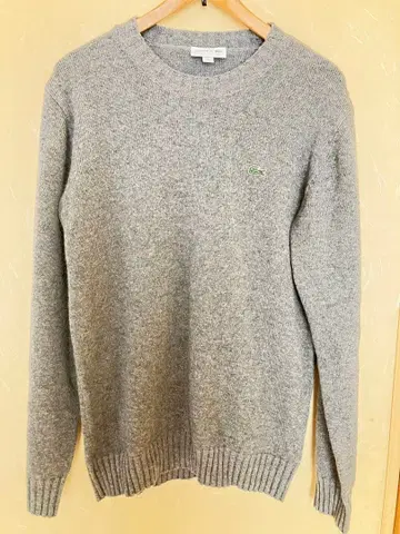 LACOSTE 캐시미어 혼방 니트 스웨터 그레이 S 자수 로고