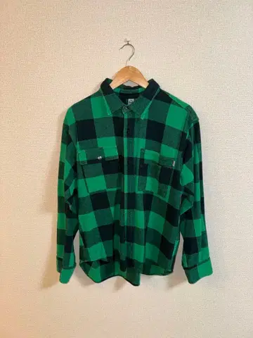 CHUMS 그린 블랙 체크 플란넬 셔츠 L 사이즈