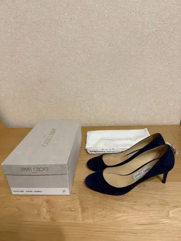지미추 네이비 하이힐 37 스웨이드 상자 수납 가방 포함