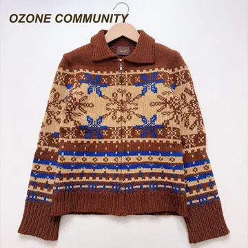 오존 커뮤니티 코위찬 니트 가디건 니트 블루종 노르딕