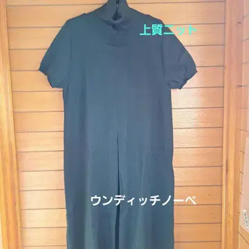 다크 그린 터틀넥 반팔 원피스