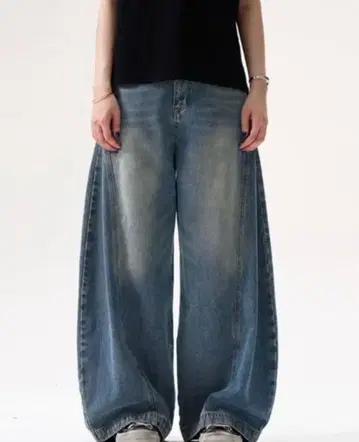 와이드 레그 데님 라이트 블루 프리 사이즈