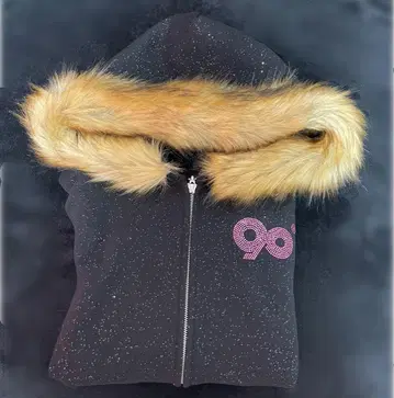 9090 girl 90 Logo Glitter Fur Zip Hoodie