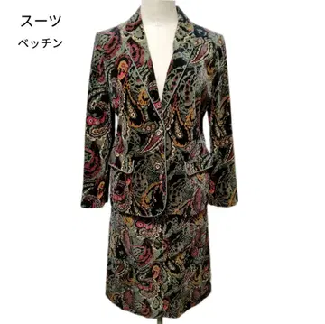 페이즐리 무늬 올 패턴 벨벳 스커트 수트 레트로 바블 수트