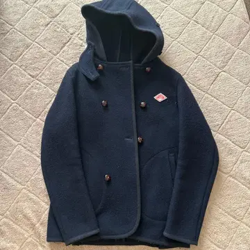 네이비 후드 부착 더블 브레스트 코트