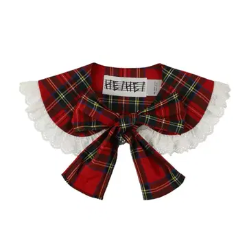 HEIHEI 탈부착 카라 탈착식 옷깃 리본 빨간색 체크 무늬