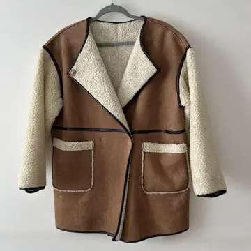 milliard select 무스탕 코트 브라운 아이보리