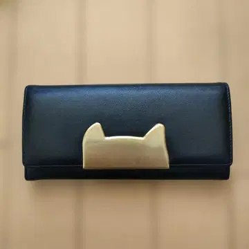 츠모리치사토 장지갑 고양이 모양 금장 장식 고양이