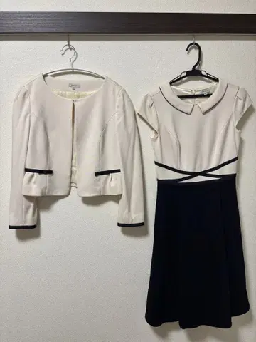 토카 셋업 원피스 노카라 자켓 리본 페플럼 워셔블