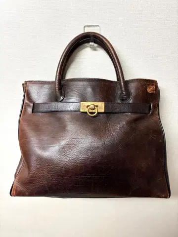 UK 빈티지 리얼 가죽 토트 백 브라운 xpv