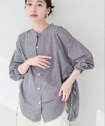 내추럴 꾸뛰르 사이드 드로스트 밴드 카라 체크 셔츠 새상품