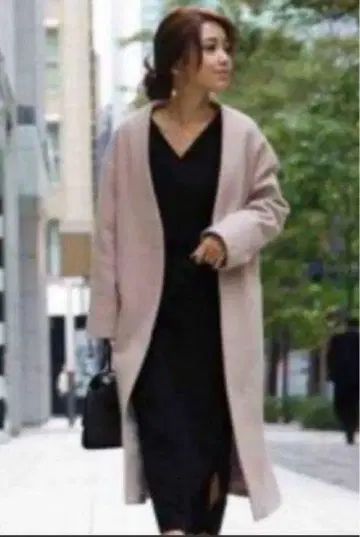 eimy 핑크 베이지 노카라 코트 울 혼방