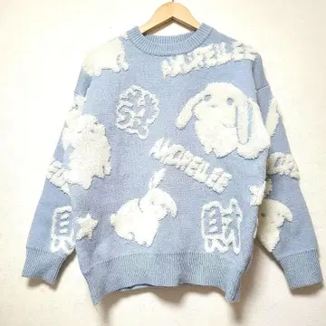 andreilee 토끼 자수 니트 스웨터 라이트 블루