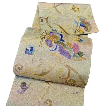 A 85 육통 후쿠로 오비 원앙과 꽃 금도금 새상품급