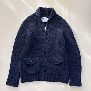 MHL. 울 지퍼 니트 가디건 긴팔 네이비 M 사이즈