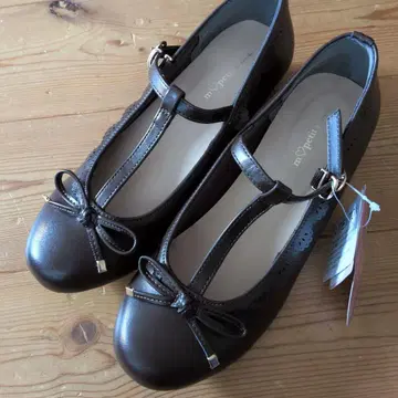 브라운 T 스트랩 펌프스 낮은 힐 아오키 미사코 L