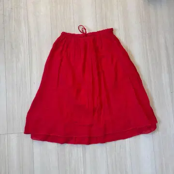 nestrobe의 빨간색 플레어 롱 스커트 허리밴딩