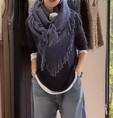 네이비 프린지 스카프 6500엔+세금