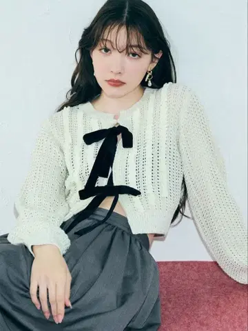 릴리 브라운 벨로아 리본 가디건