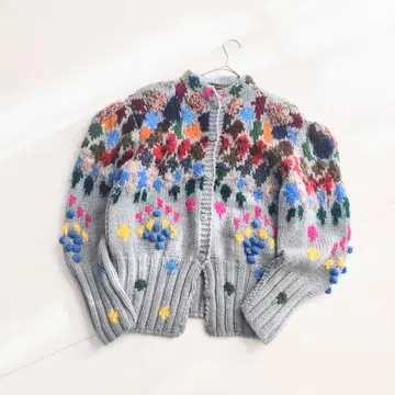 프랑스제 컬러풀 핸드 니트 퍼프 슬리브 손뜨개질 C21