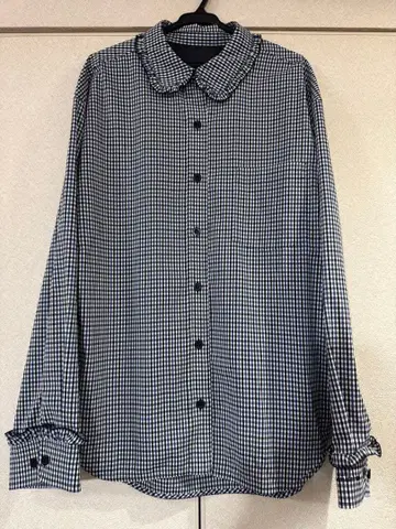 [rosymonster] 멜로우 프릴 체크 셔츠 블루