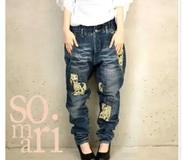 somari 레이스 사루엘 데님 팬츠