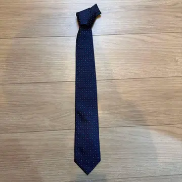 네이비 도트 무늬 실크 넥타이 슬림