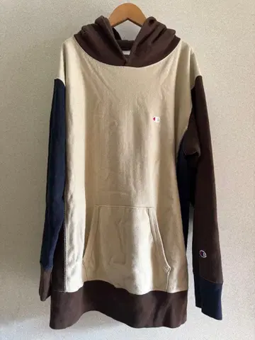 Champion 후드 부착 후드티 베이지/브라운/네이비