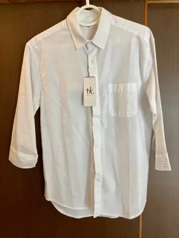 tk. 화이트 7부 소매 셔츠 스트라이프 커프스