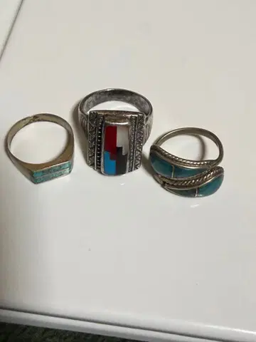 빈티지 실버 반지 다색 스톤 인레이