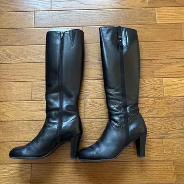 REGAL 롱 부츠 블랙 가죽 중간 힐