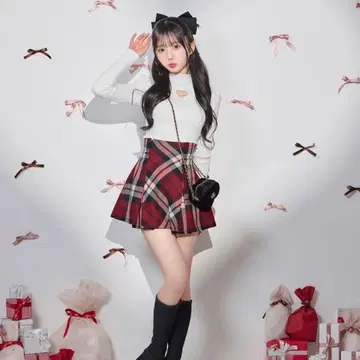 미셸 마카롱 플레어 체크 스커트