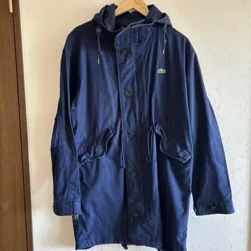 Lacoste 네이비 롱 코트 후드 부착