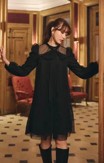 Herlipto 프렌치 플리츠 레이스 드레스 원피스